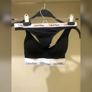 calvin klein black passed sports bra and thong